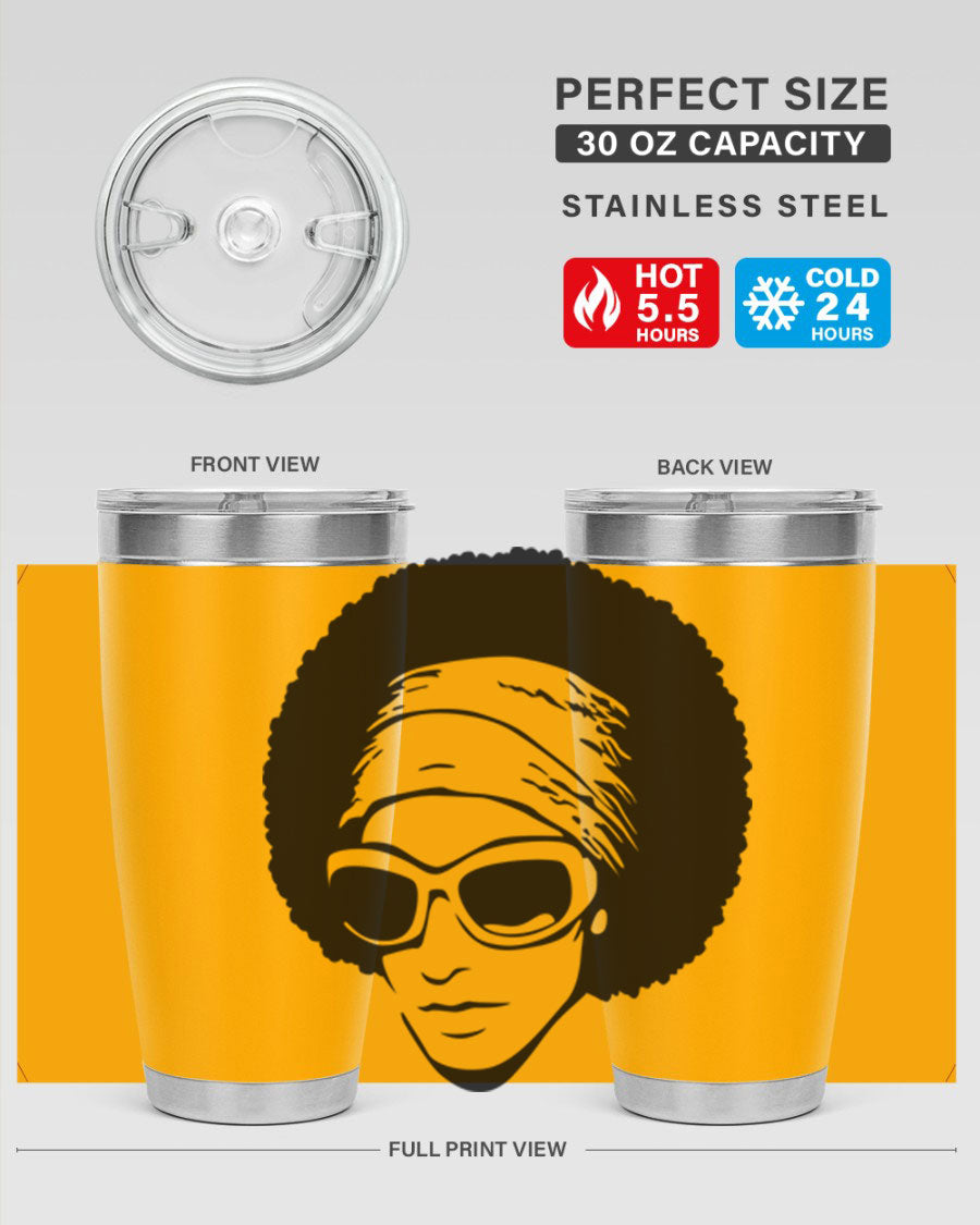 Black women queen 70# tumbler showcasing a stylish design with double wall vacuum insulation, perfect for hot and cold beverages.