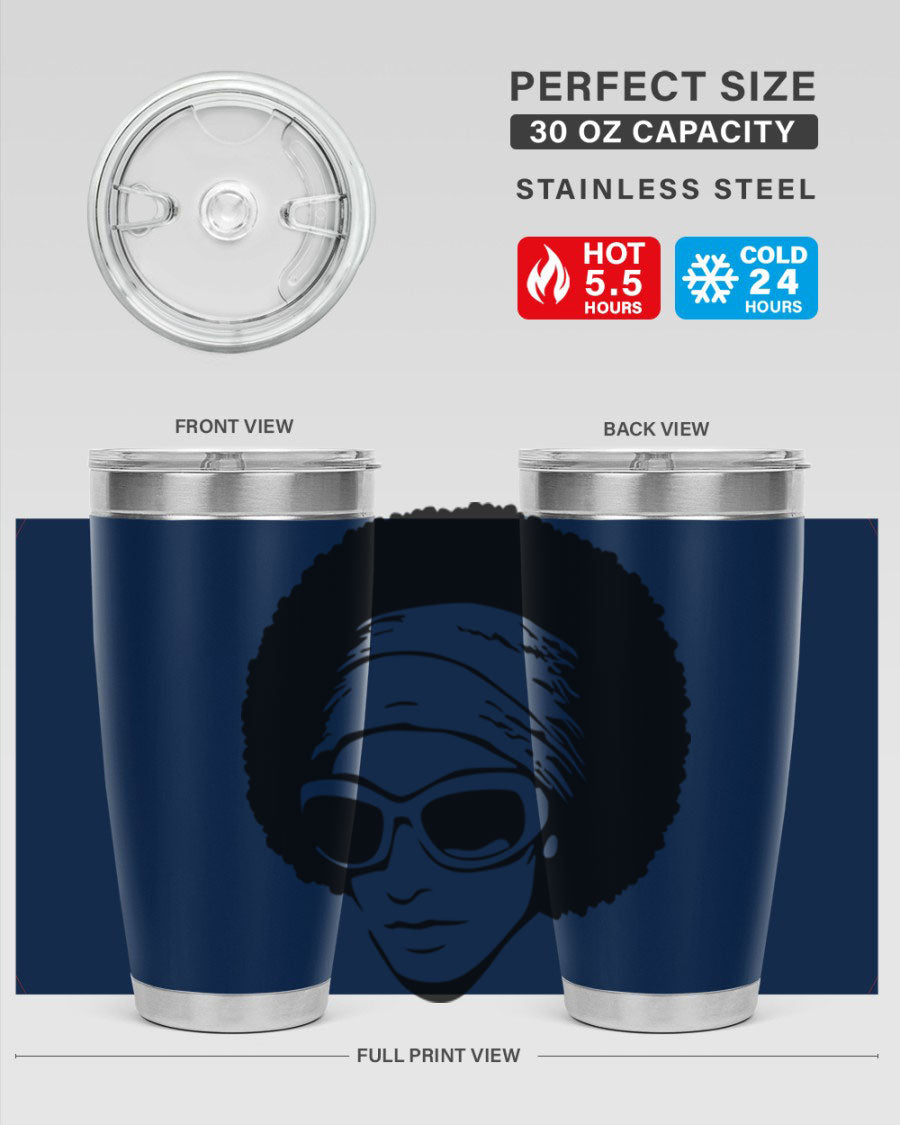 Black women queen 70# tumbler showcasing a stylish design with double wall vacuum insulation, perfect for hot and cold beverages.