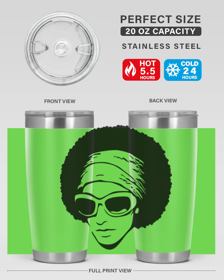 Black women queen 70# tumbler showcasing a stylish design with double wall vacuum insulation, perfect for hot and cold beverages.