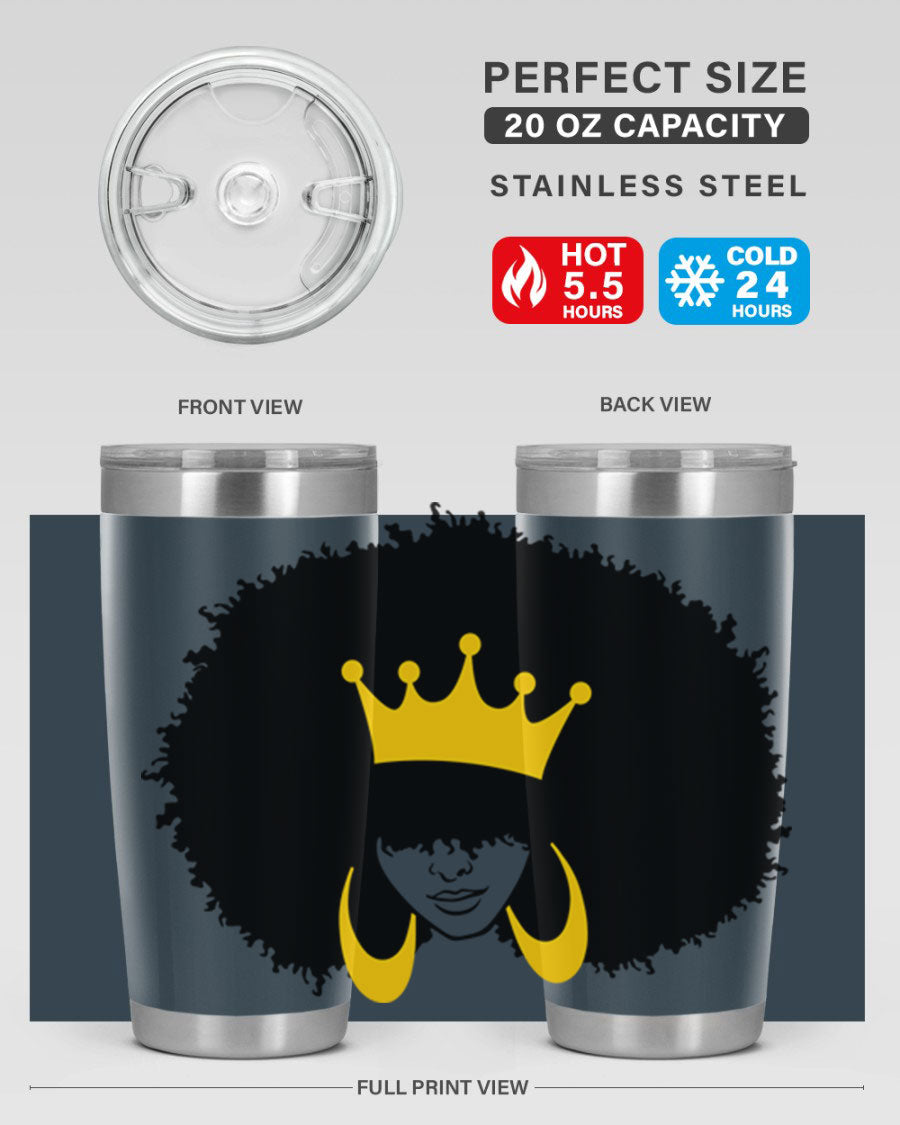 Black Women - Queen 71# Tumbler showcasing a stylish design with double wall vacuum insulation, perfect for hot and cold beverages.