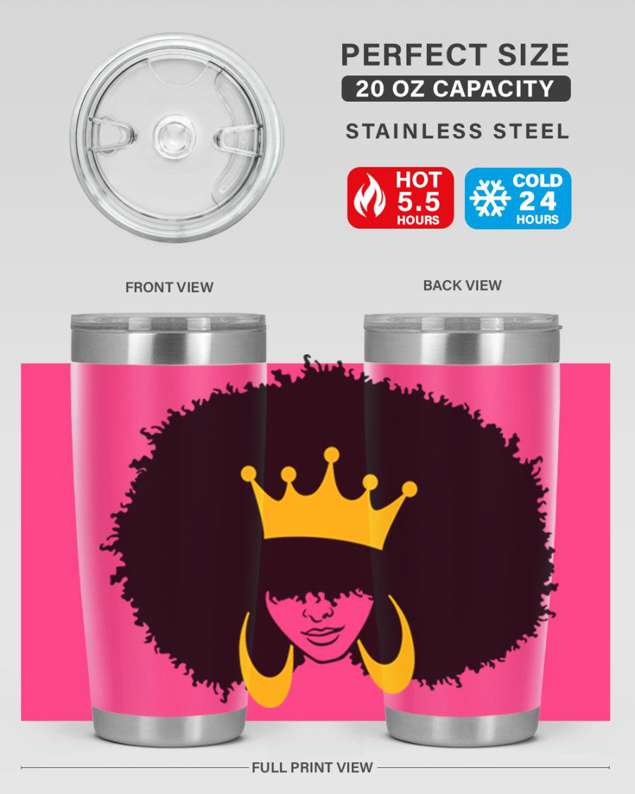 Black Women - Queen 71# Tumbler showcasing a stylish design with double wall vacuum insulation, perfect for hot and cold beverages.