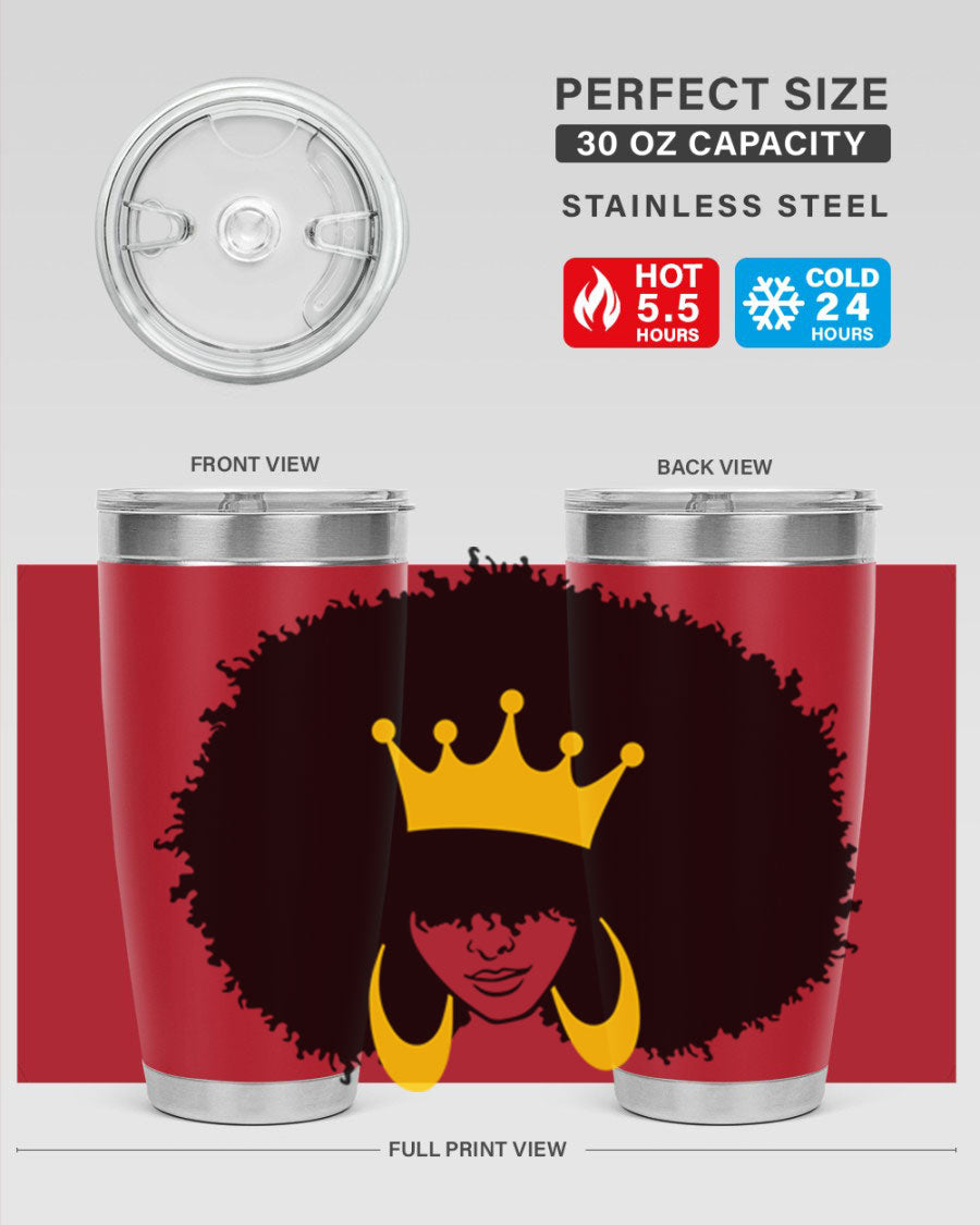 Black Women - Queen 71# Tumbler showcasing a stylish design with double wall vacuum insulation, perfect for hot and cold beverages.