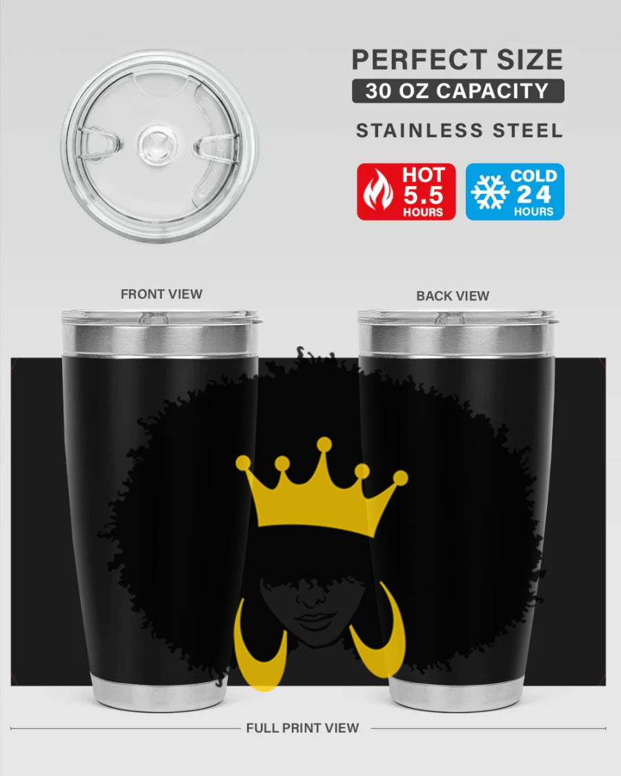 Black Women - Queen 71# Tumbler showcasing a stylish design with double wall vacuum insulation, perfect for hot and cold beverages.