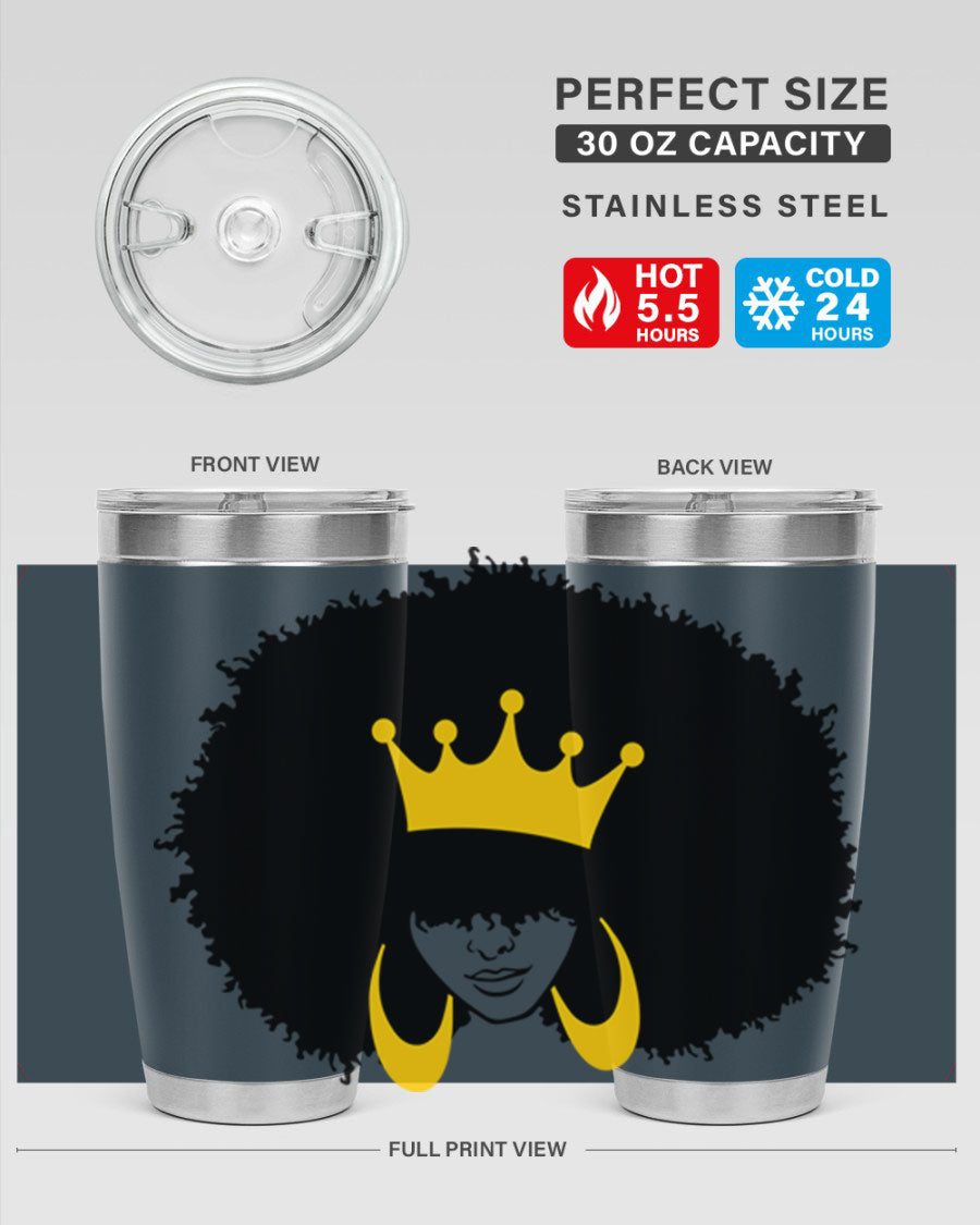 Black Women - Queen 71# Tumbler showcasing a stylish design with double wall vacuum insulation, perfect for hot and cold beverages.