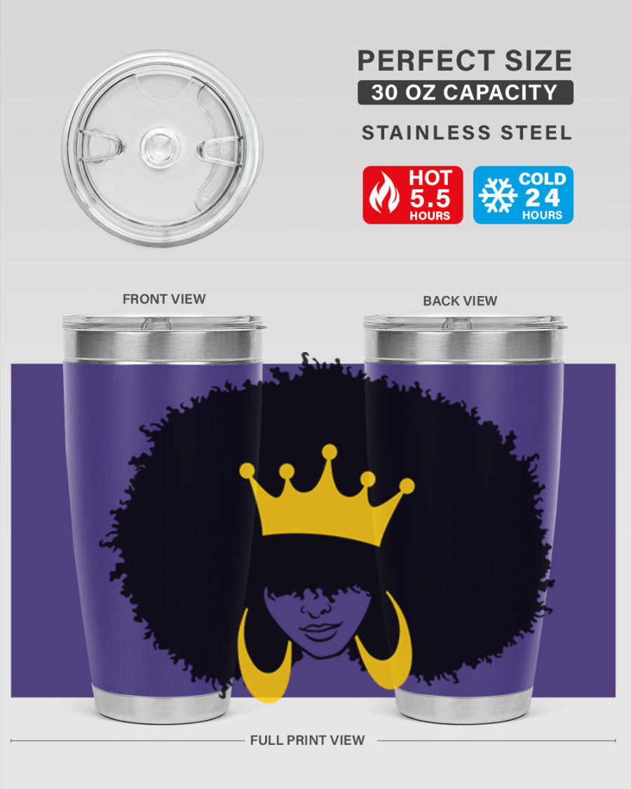 Black Women - Queen 71# Tumbler showcasing a stylish design with double wall vacuum insulation, perfect for hot and cold beverages.