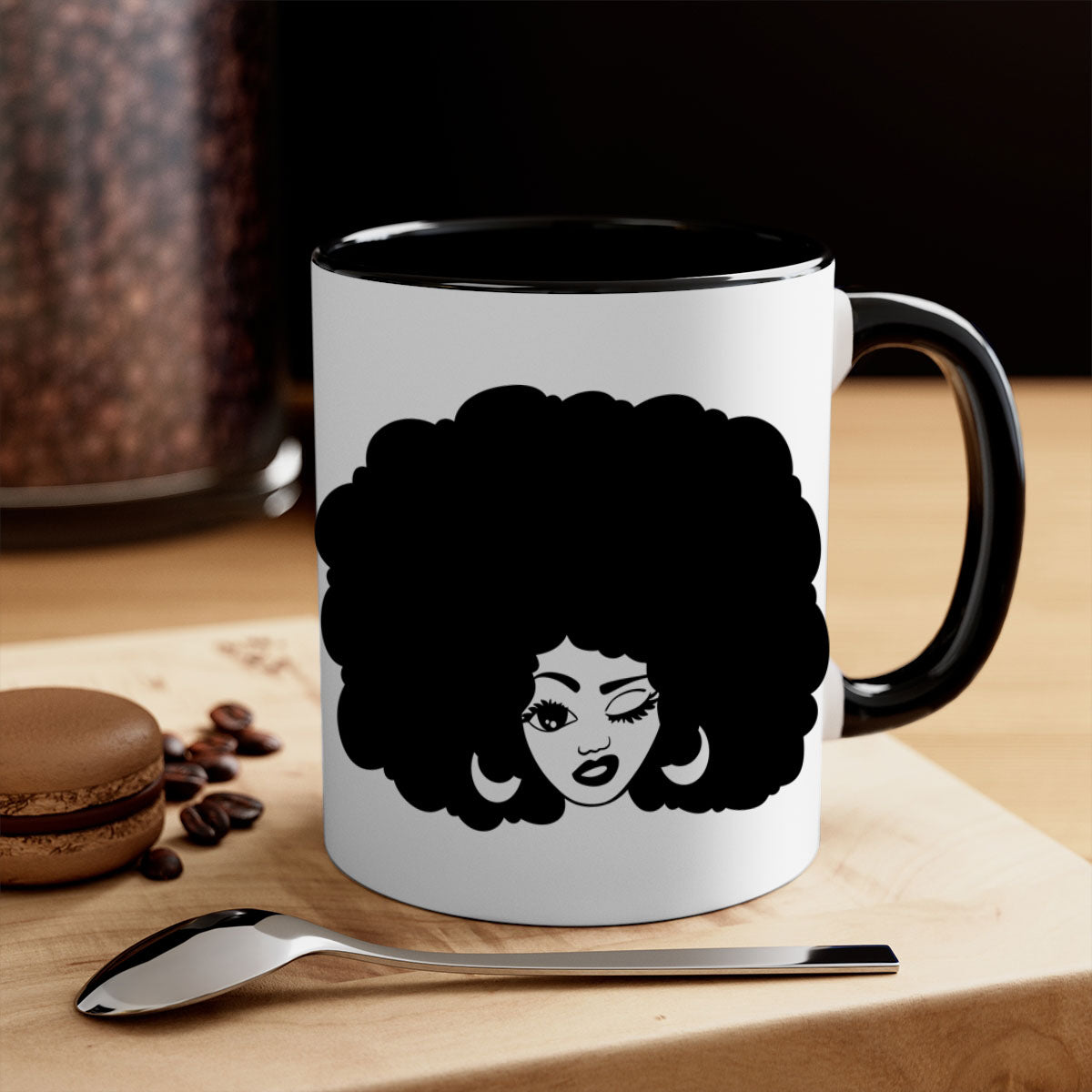 Black Women - Queen 74# Mug with two-tone design, featuring a colored handle and glossy finish, perfect for coffee or tea.