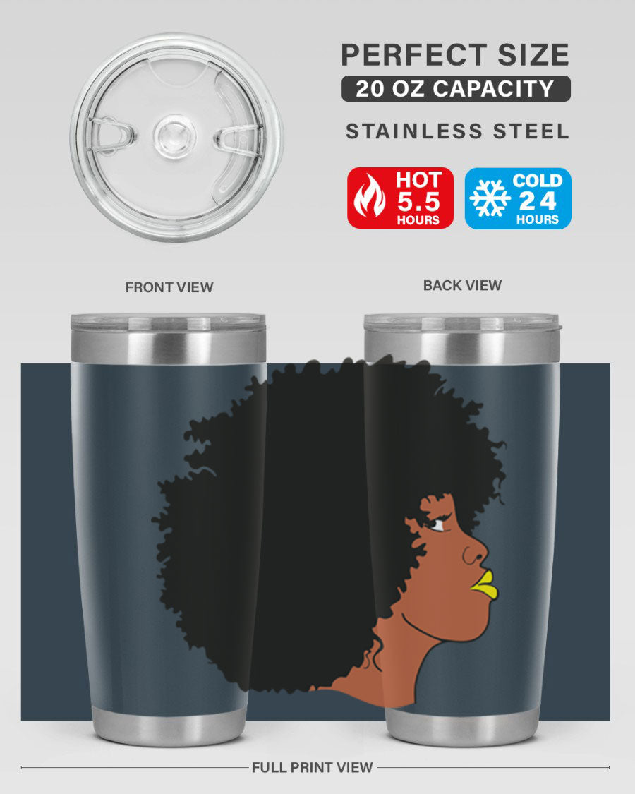 Black Women Queen Tumbler showcasing a stylish design with double wall vacuum insulation, perfect for hot and cold beverages.