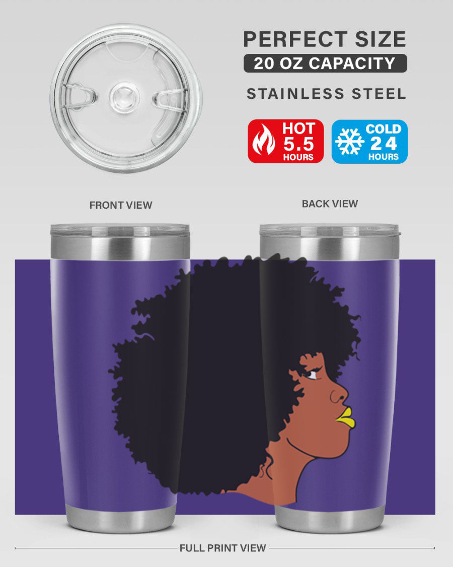 Black Women Queen Tumbler showcasing a stylish design with double wall vacuum insulation, perfect for hot and cold beverages.