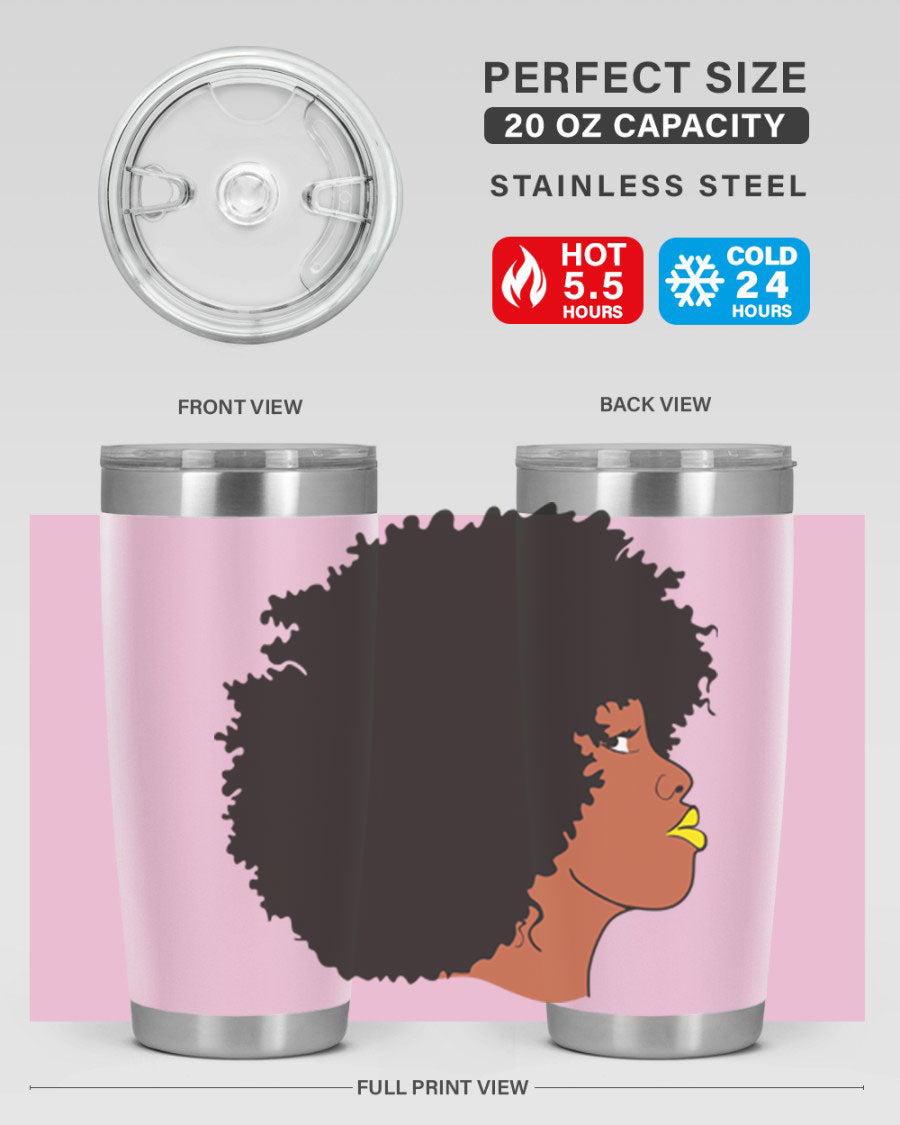 Black Women Queen Tumbler showcasing a stylish design with double wall vacuum insulation, perfect for hot and cold beverages.