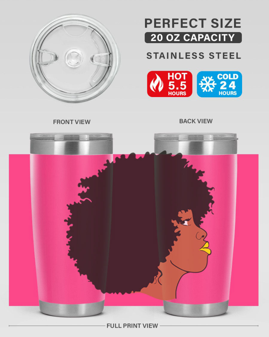 Black Women Queen Tumbler showcasing a stylish design with double wall vacuum insulation, perfect for hot and cold beverages.