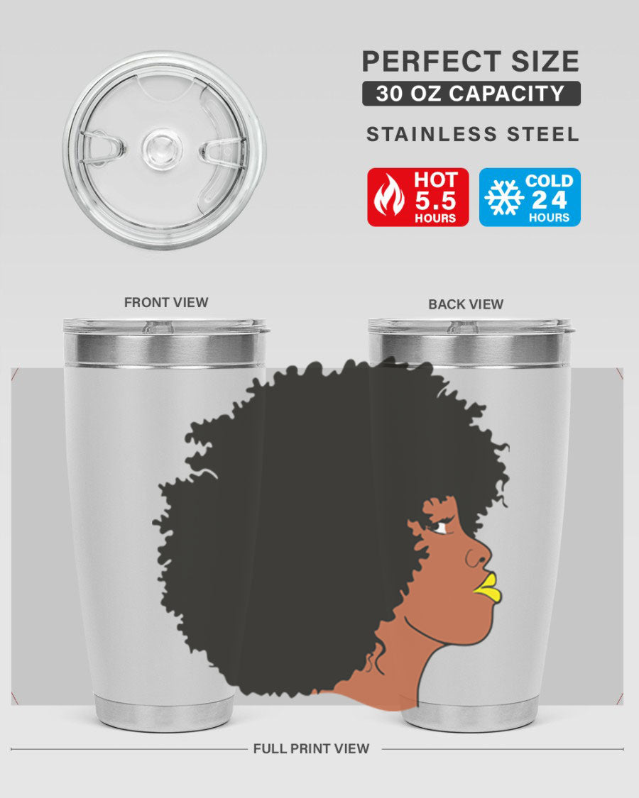 Black Women Queen Tumbler showcasing a stylish design with double wall vacuum insulation, perfect for hot and cold beverages.