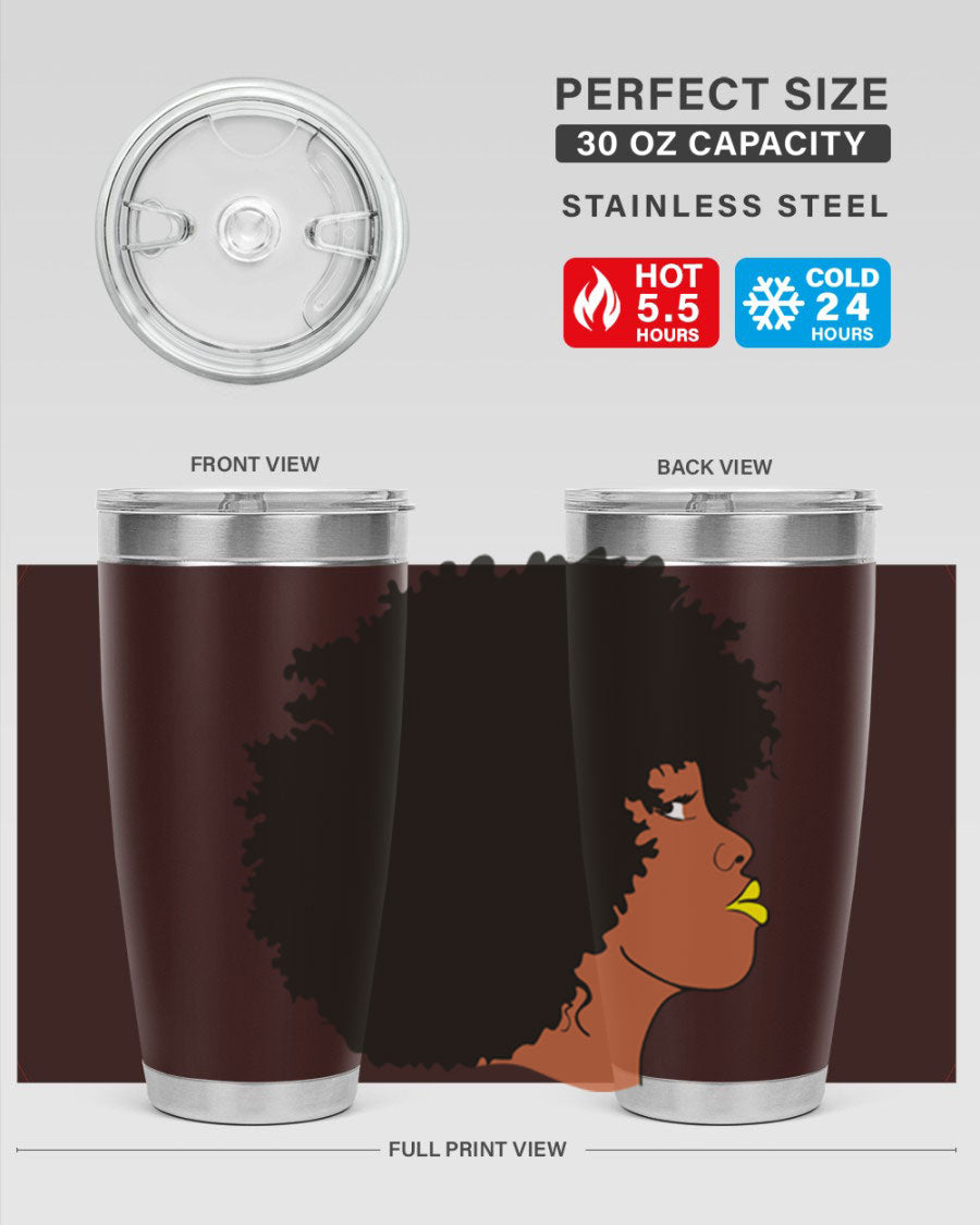 Black Women Queen Tumbler showcasing a stylish design with double wall vacuum insulation, perfect for hot and cold beverages.