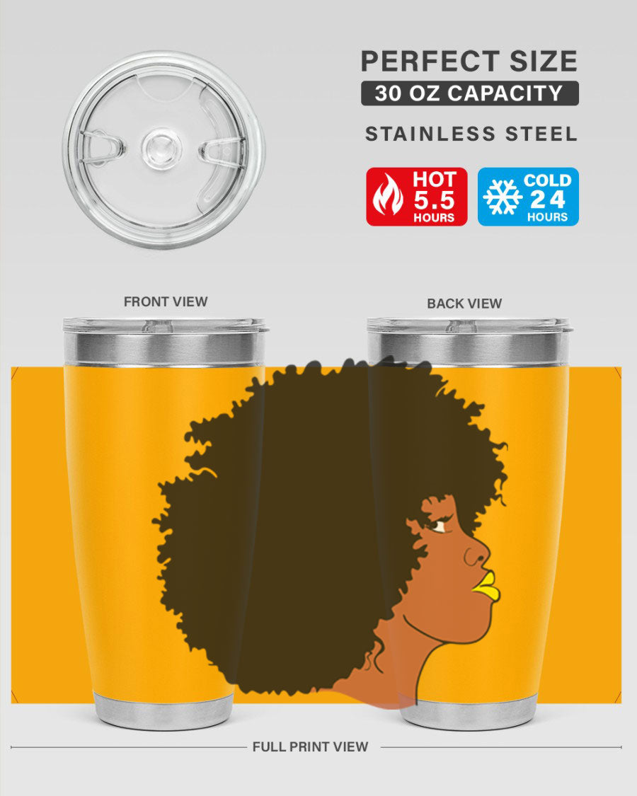 Black Women Queen Tumbler showcasing a stylish design with double wall vacuum insulation, perfect for hot and cold beverages.