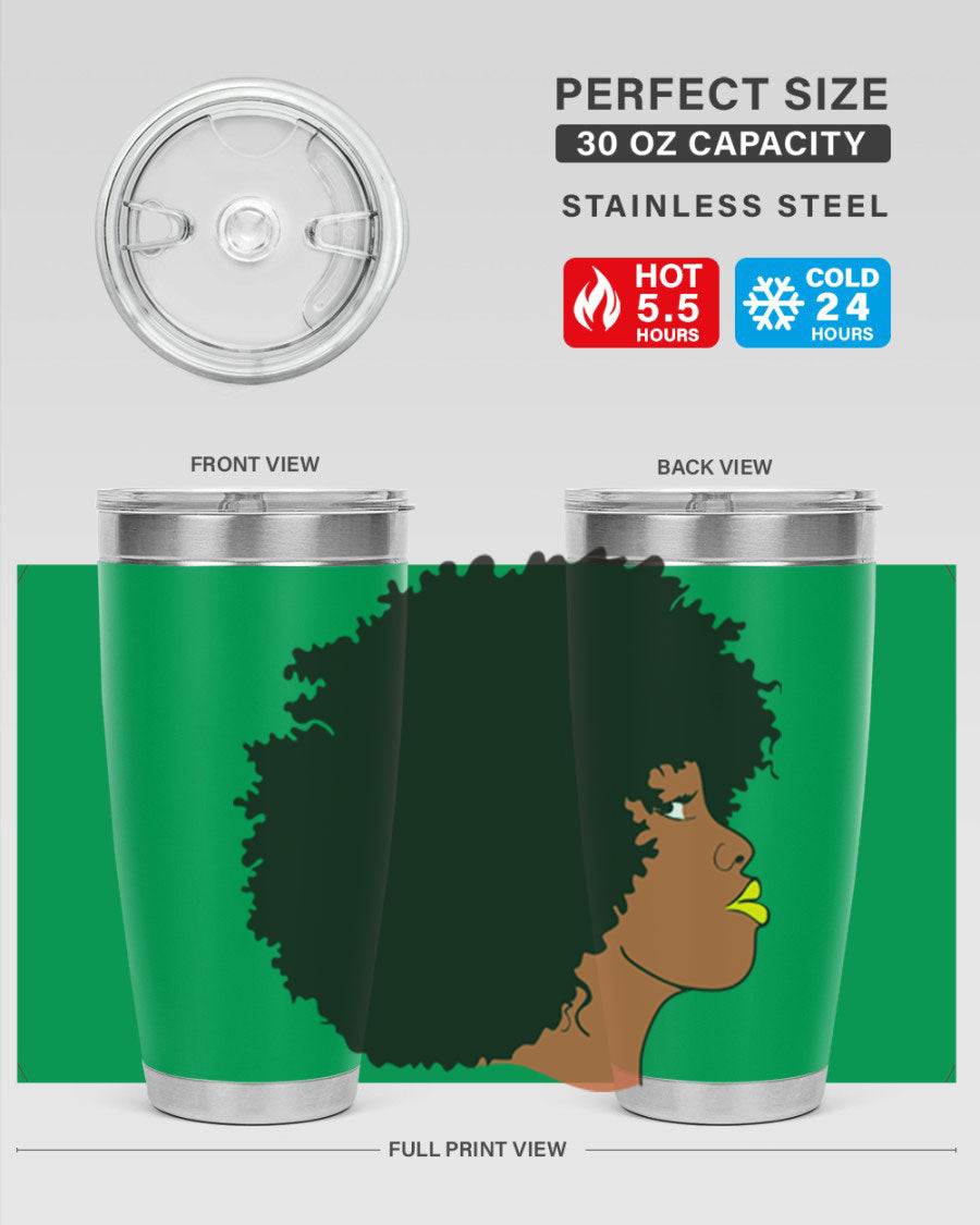 Black Women Queen Tumbler showcasing a stylish design with double wall vacuum insulation, perfect for hot and cold beverages.