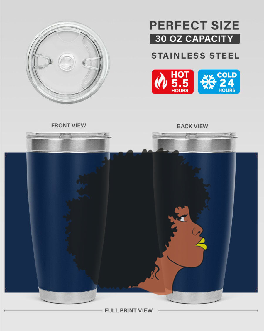 Black Women Queen Tumbler showcasing a stylish design with double wall vacuum insulation, perfect for hot and cold beverages.