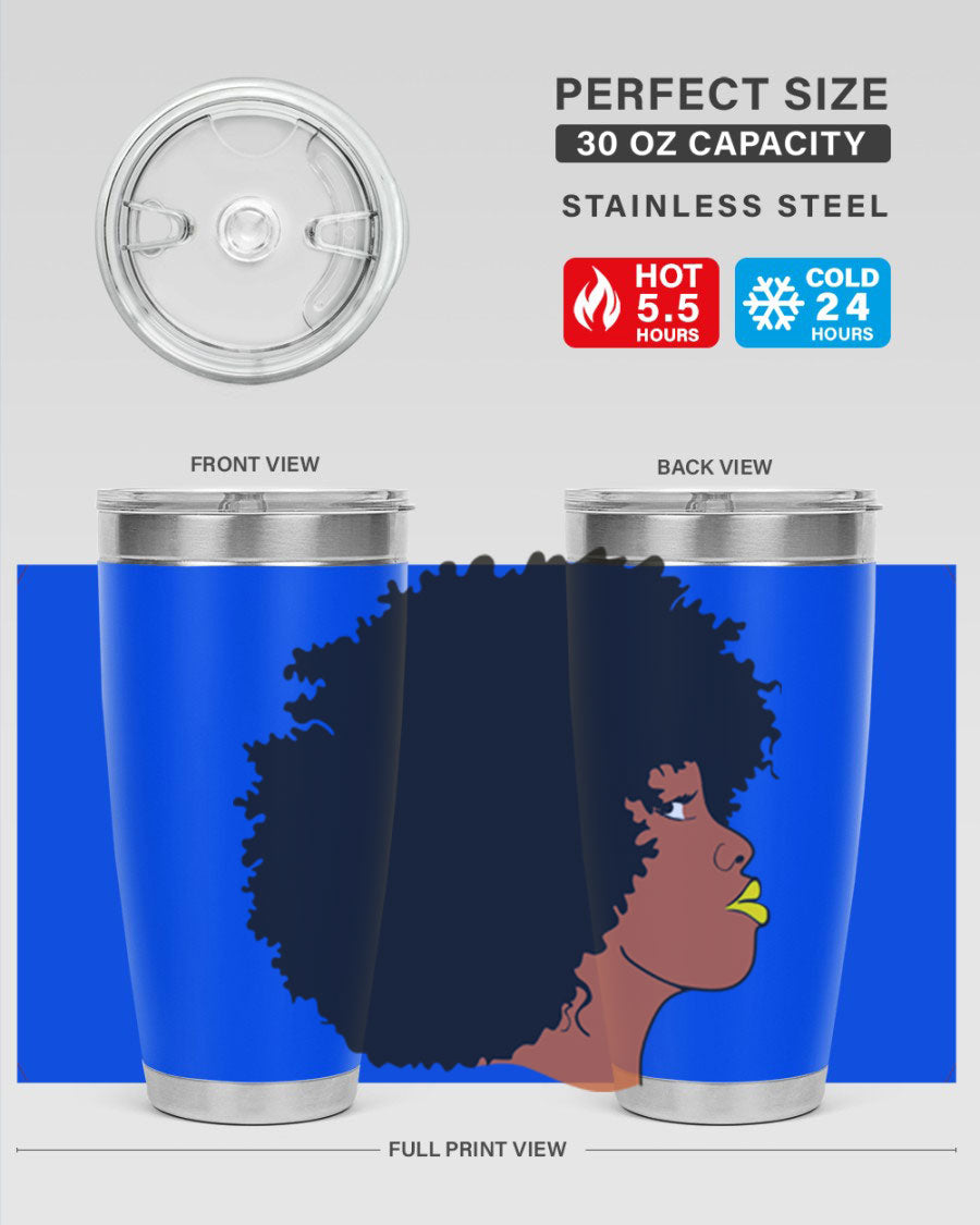 Black Women Queen Tumbler showcasing a stylish design with double wall vacuum insulation, perfect for hot and cold beverages.