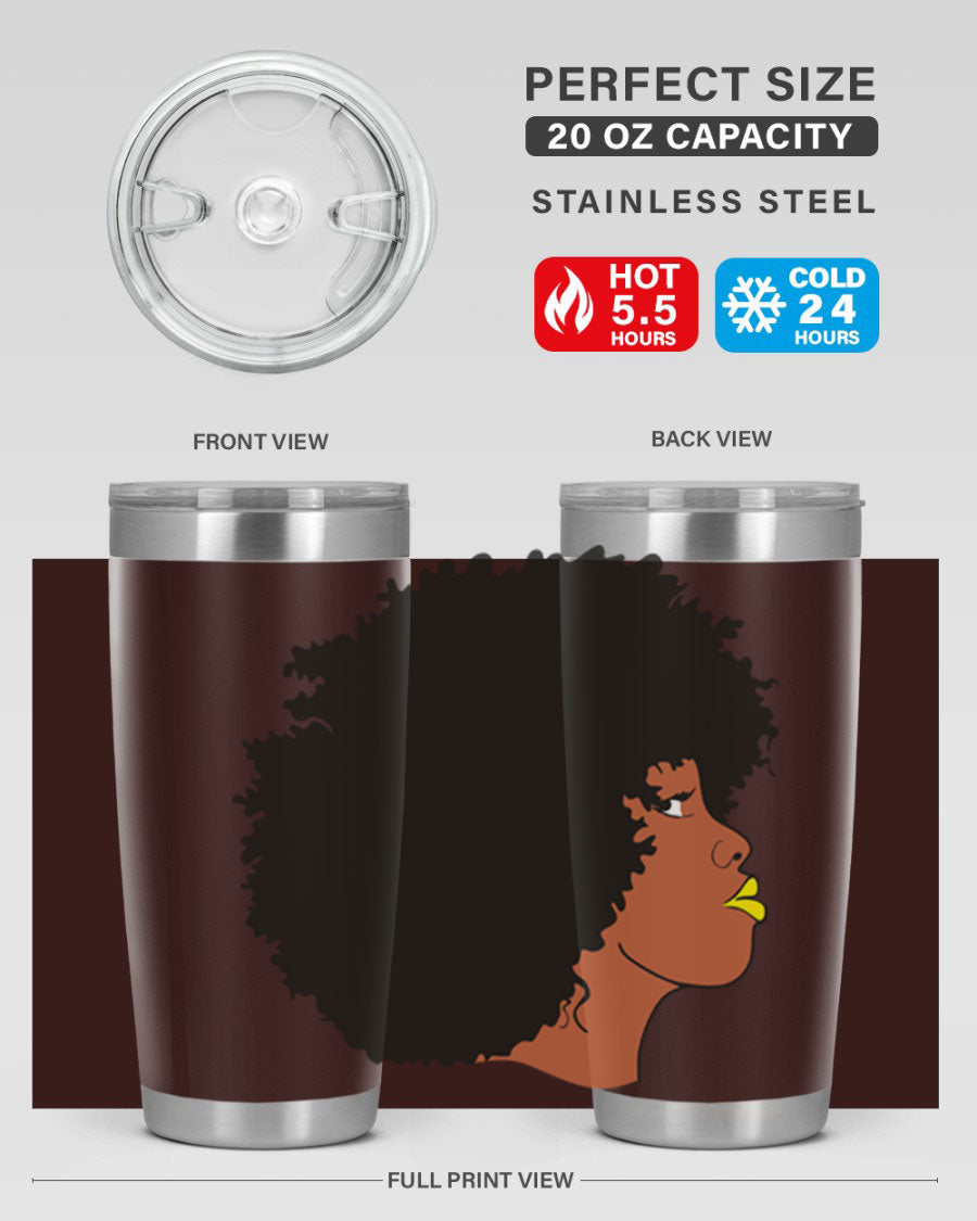 Black Women Queen Tumbler showcasing a stylish design with double wall vacuum insulation, perfect for hot and cold beverages.