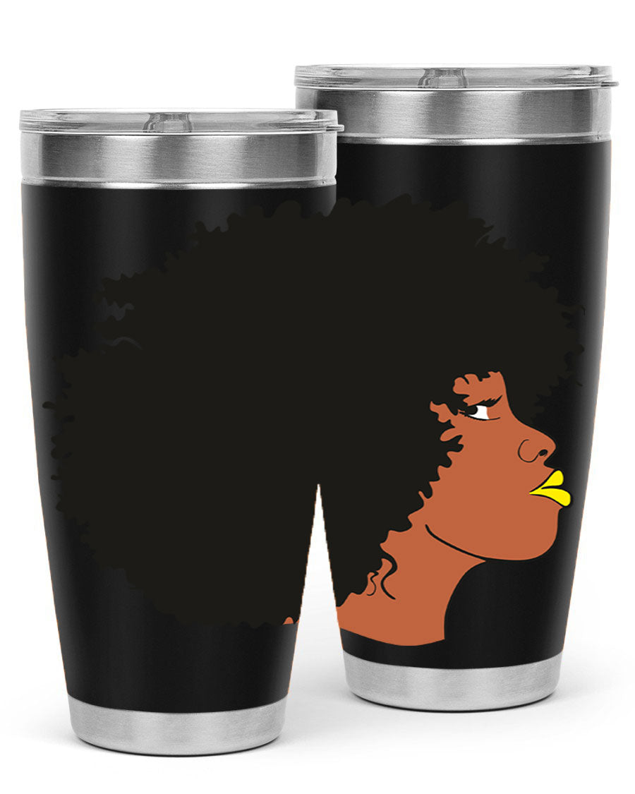 Black Women Queen Tumbler showcasing a stylish design with double wall vacuum insulation, perfect for hot and cold beverages.