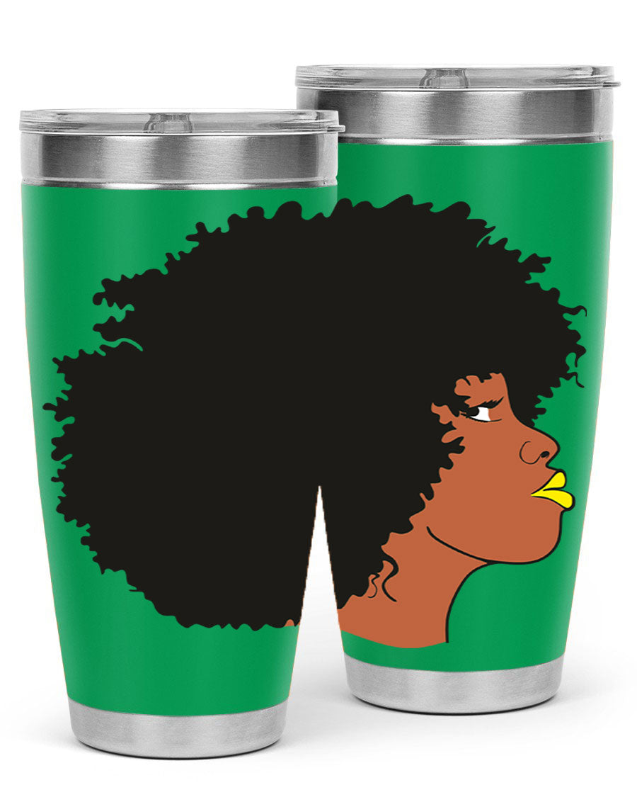 Black Women Queen Tumbler showcasing a stylish design with double wall vacuum insulation, perfect for hot and cold beverages.