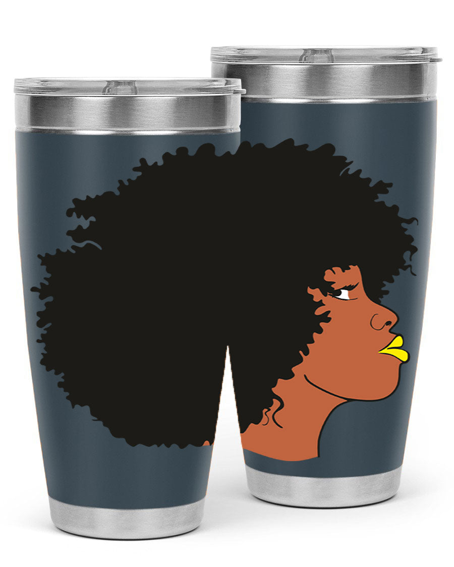 Black Women Queen Tumbler showcasing a stylish design with double wall vacuum insulation, perfect for hot and cold beverages.