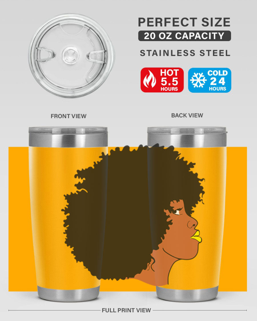 Black Women Queen Tumbler showcasing a stylish design with double wall vacuum insulation, perfect for hot and cold beverages.