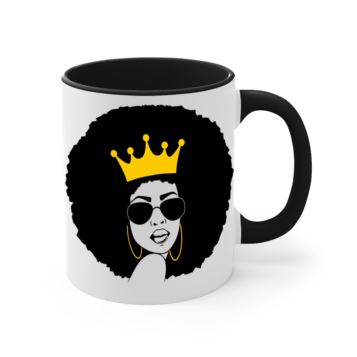 Black Women - Queen 76# Mug featuring a two-tone design with a glossy finish and colored handle, available in multiple colors.