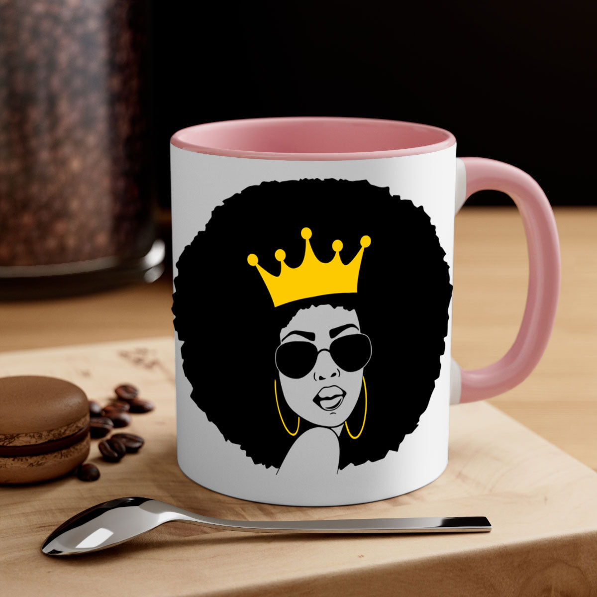 Black Women - Queen 76# Mug featuring a two-tone design with a glossy finish and colored handle, available in multiple colors.