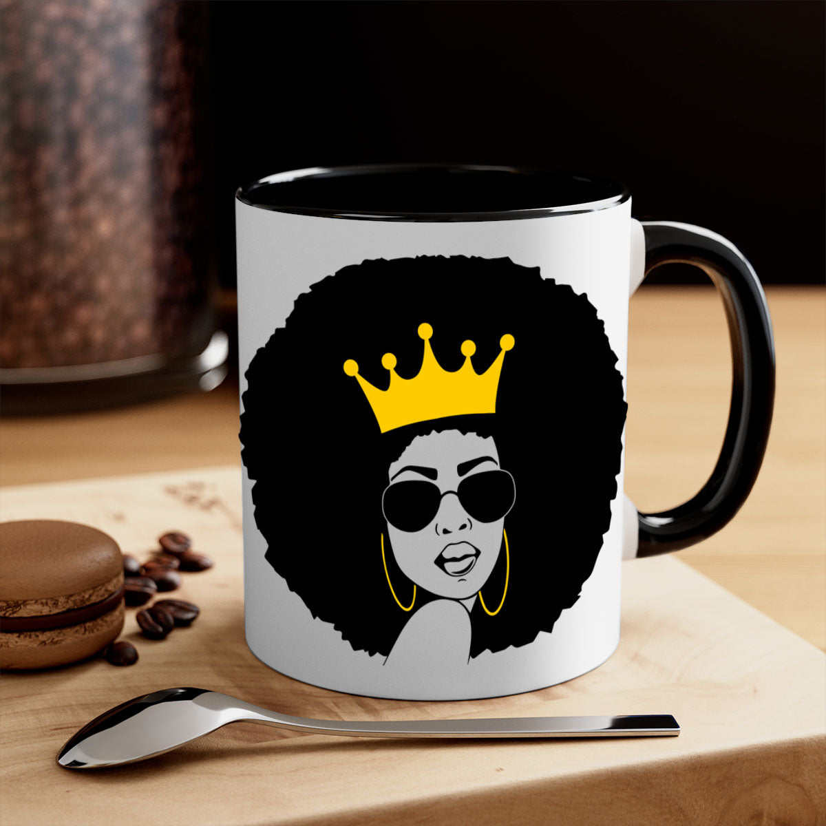 Black Women - Queen 76# Mug featuring a two-tone design with a glossy finish and colored handle, available in multiple colors.