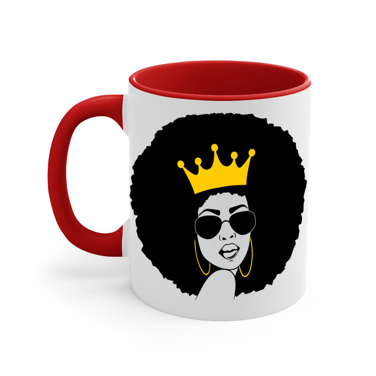 Black Women - Queen 76# Mug featuring a two-tone design with a glossy finish and colored handle, available in multiple colors.