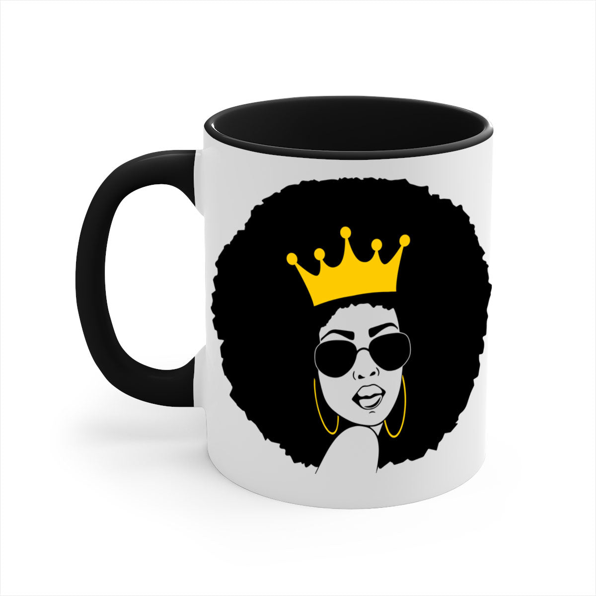 Black Women - Queen 76# Mug featuring a two-tone design with a glossy finish and colored handle, available in multiple colors.