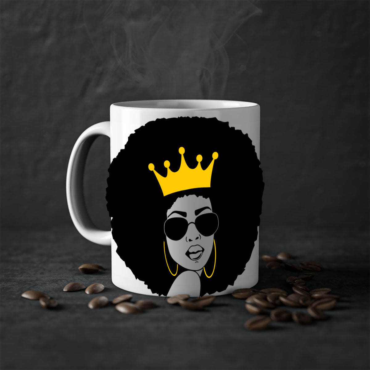 Black Women - Queen 76# Mug featuring a two-tone design with a glossy finish and colored handle, available in multiple colors.