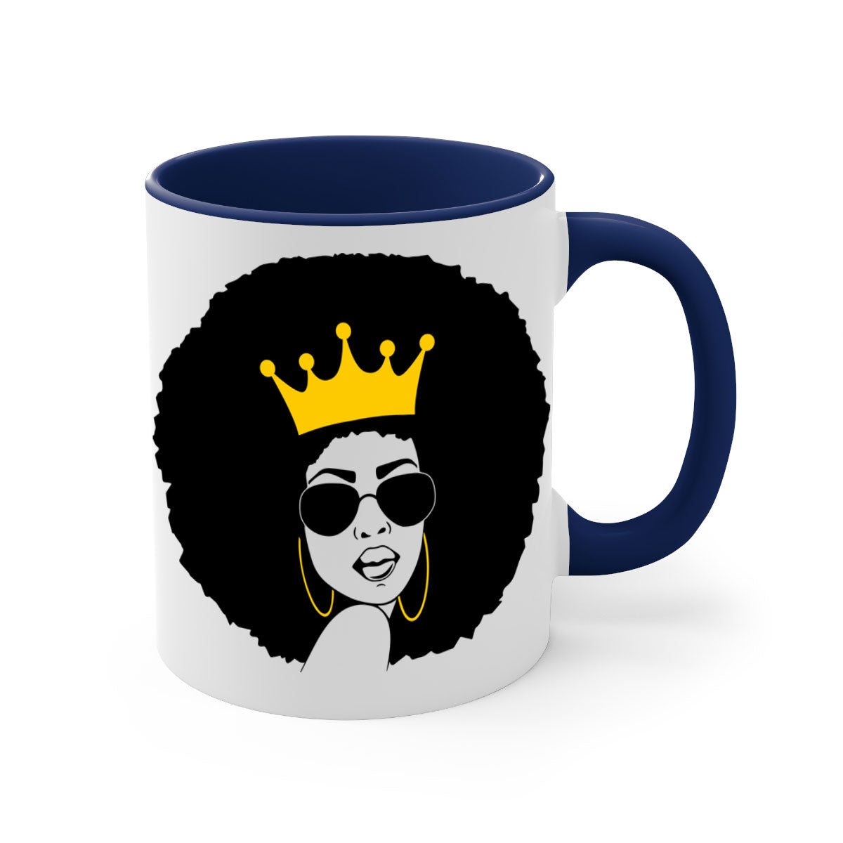 Black Women - Queen 76# Mug featuring a two-tone design with a glossy finish and colored handle, available in multiple colors.