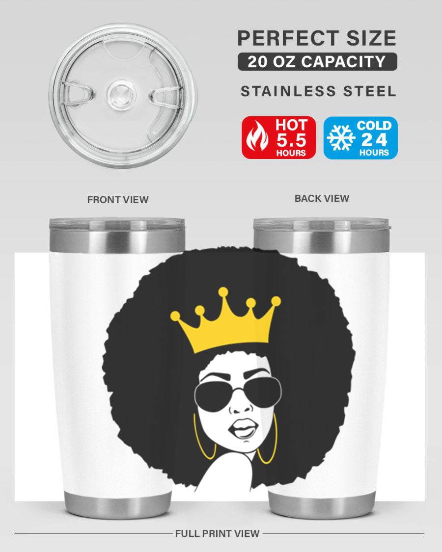 Black Women - Queen 76# Tumbler showcasing a stylish design, made from stainless steel with a vibrant print celebrating black women.