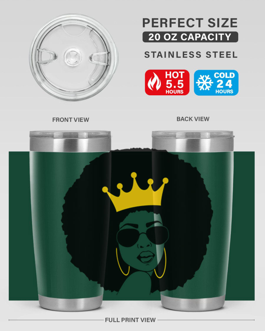 Black Women - Queen 76# Tumbler showcasing a stylish design, made from stainless steel with a vibrant print celebrating black women.