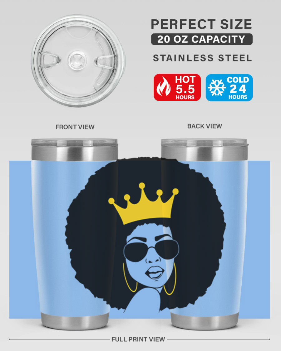 Black Women - Queen 76# Tumbler showcasing a stylish design, made from stainless steel with a vibrant print celebrating black women.