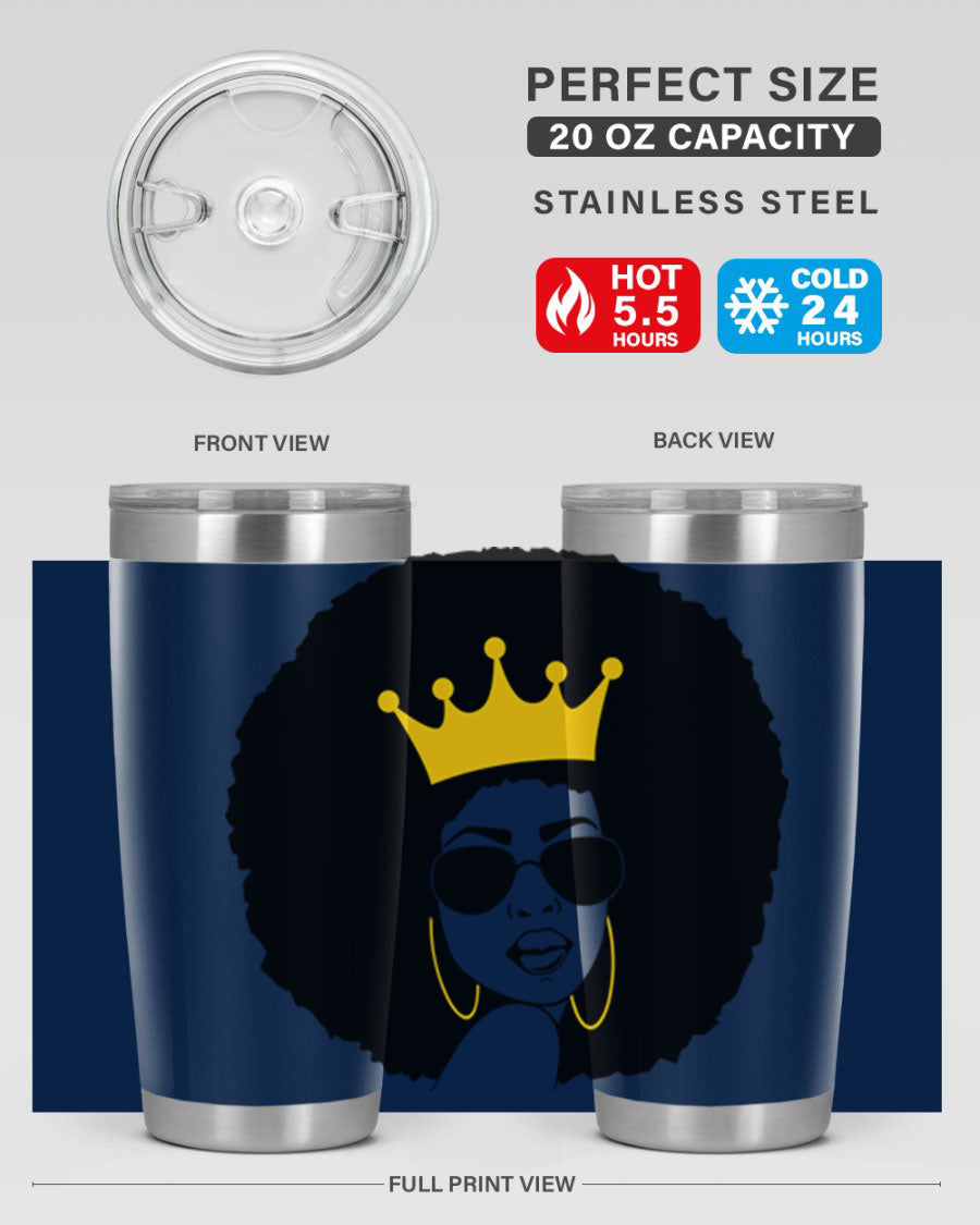 Black Women - Queen 76# Tumbler showcasing a stylish design, made from stainless steel with a vibrant print celebrating black women.