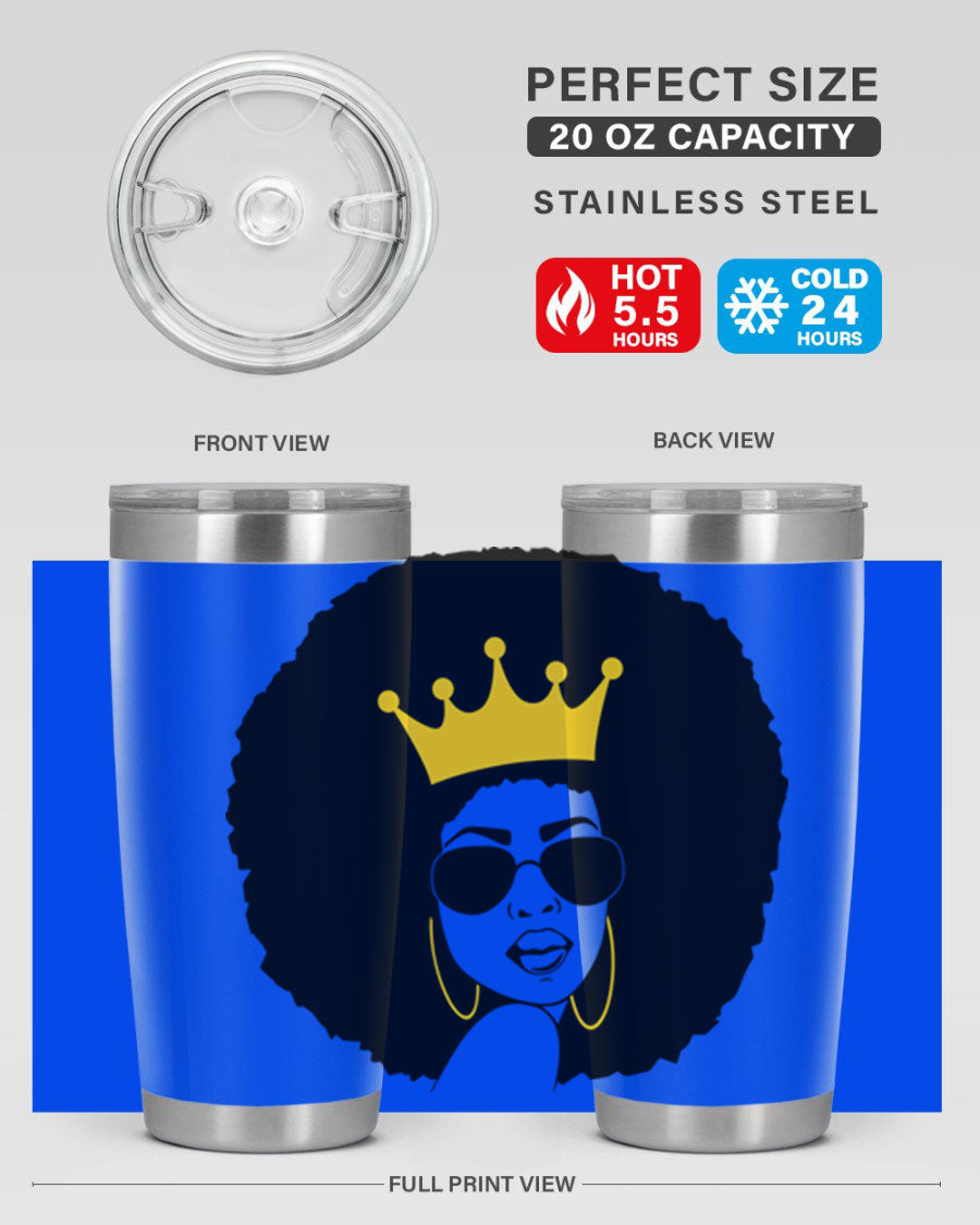 Black Women - Queen 76# Tumbler showcasing a stylish design, made from stainless steel with a vibrant print celebrating black women.