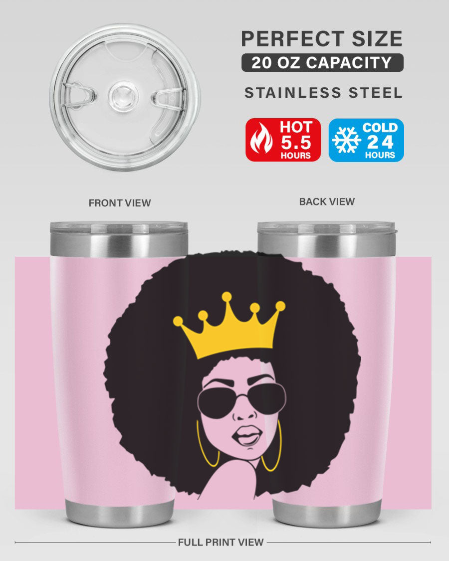 Black Women - Queen 76# Tumbler showcasing a stylish design, made from stainless steel with a vibrant print celebrating black women.