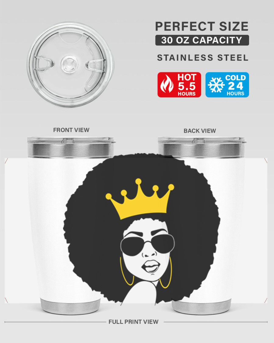 Black Women - Queen 76# Tumbler showcasing a stylish design, made from stainless steel with a vibrant print celebrating black women.