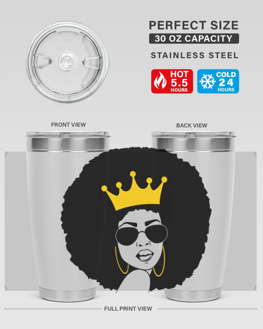 Black Women - Queen 76# Tumbler showcasing a stylish design, made from stainless steel with a vibrant print celebrating black women.