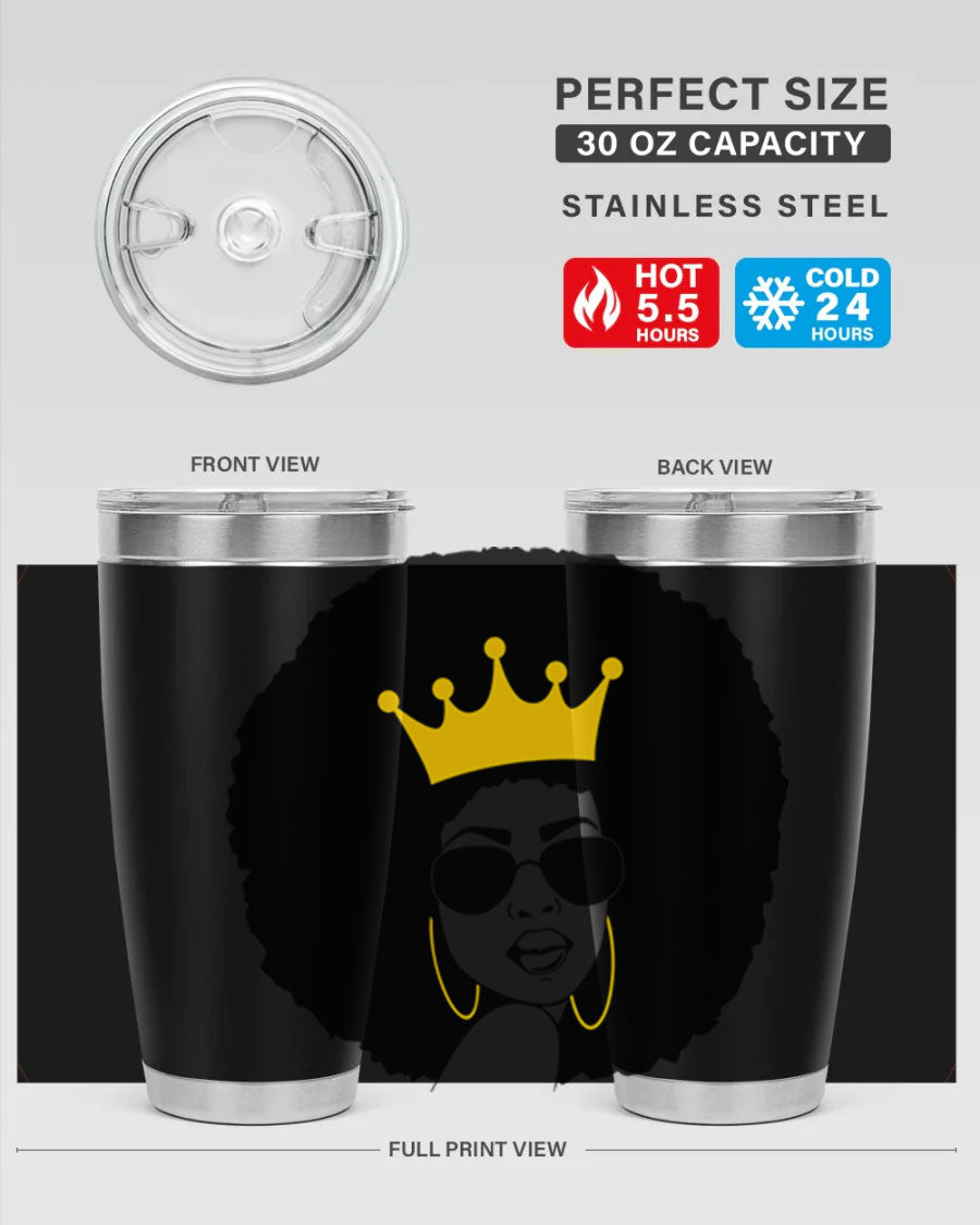 Black Women - Queen 76# Tumbler showcasing a stylish design, made from stainless steel with a vibrant print celebrating black women.