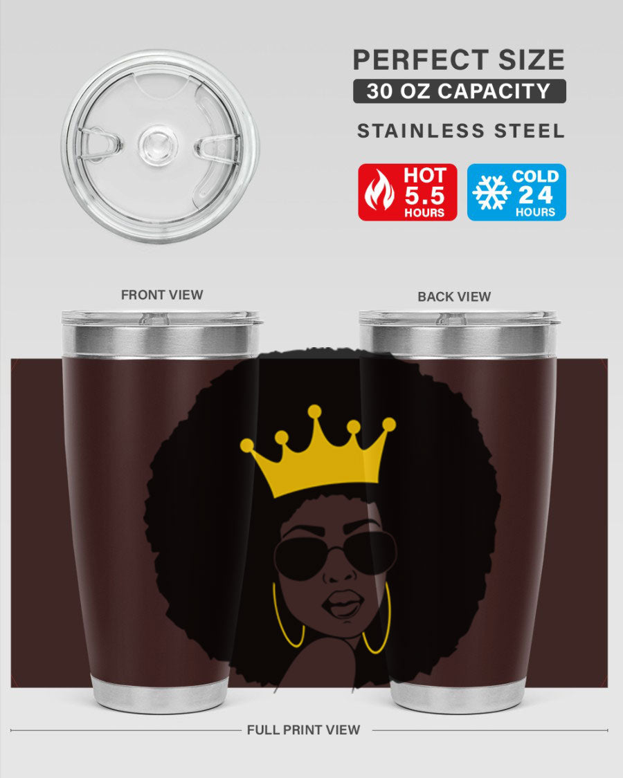 Black Women - Queen 76# Tumbler showcasing a stylish design, made from stainless steel with a vibrant print celebrating black women.