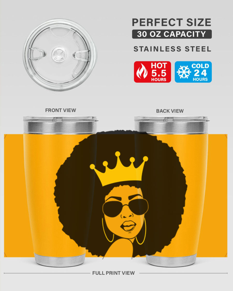 Black Women - Queen 76# Tumbler showcasing a stylish design, made from stainless steel with a vibrant print celebrating black women.