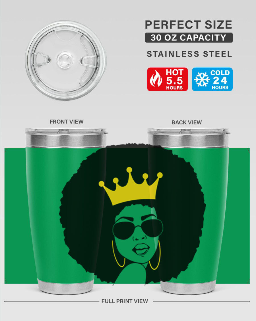 Black Women - Queen 76# Tumbler showcasing a stylish design, made from stainless steel with a vibrant print celebrating black women.