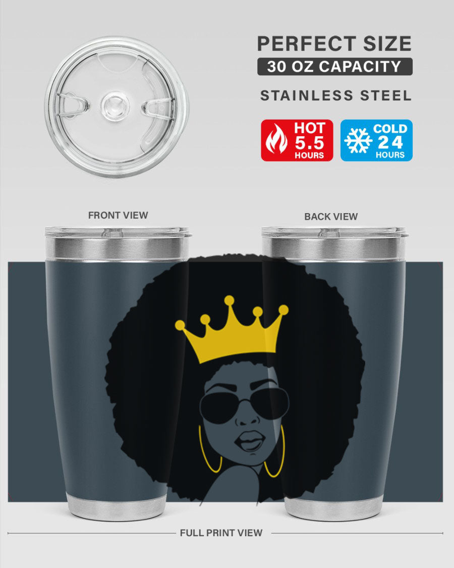 Black Women - Queen 76# Tumbler showcasing a stylish design, made from stainless steel with a vibrant print celebrating black women.