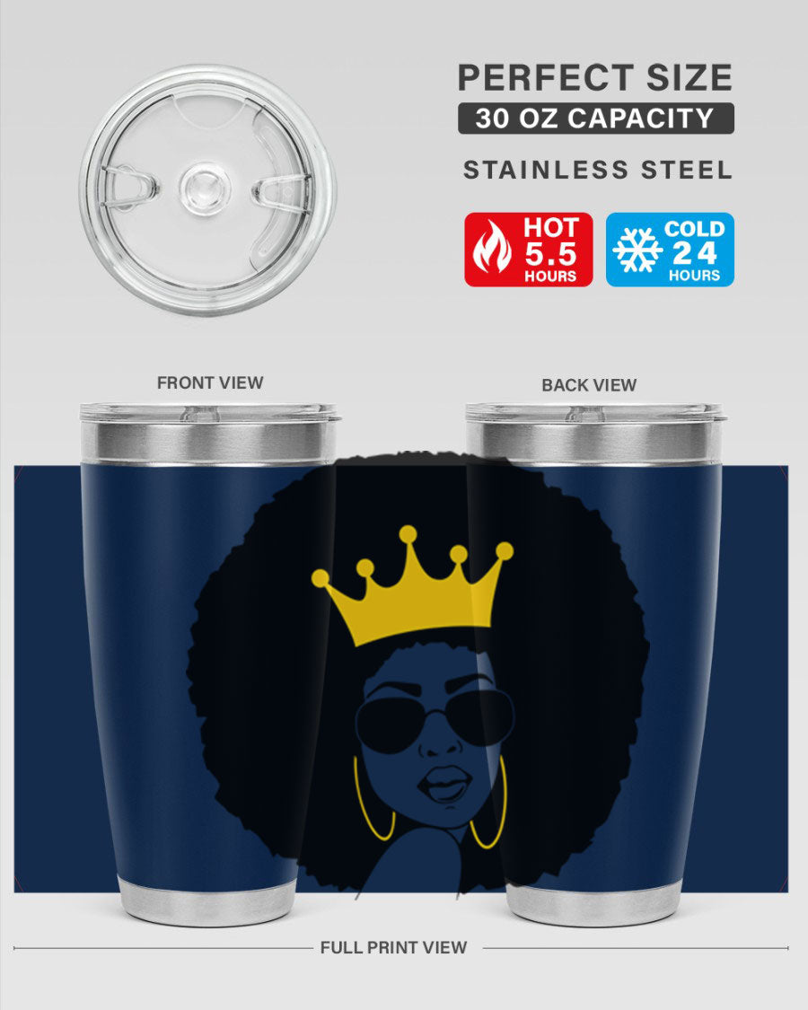 Black Women - Queen 76# Tumbler showcasing a stylish design, made from stainless steel with a vibrant print celebrating black women.