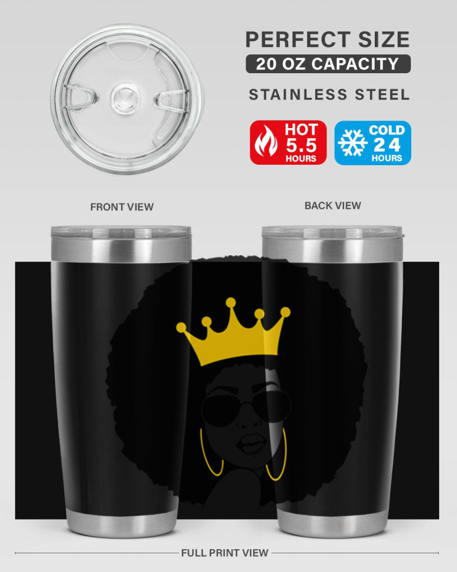 Black Women - Queen 76# Tumbler showcasing a stylish design, made from stainless steel with a vibrant print celebrating black women.