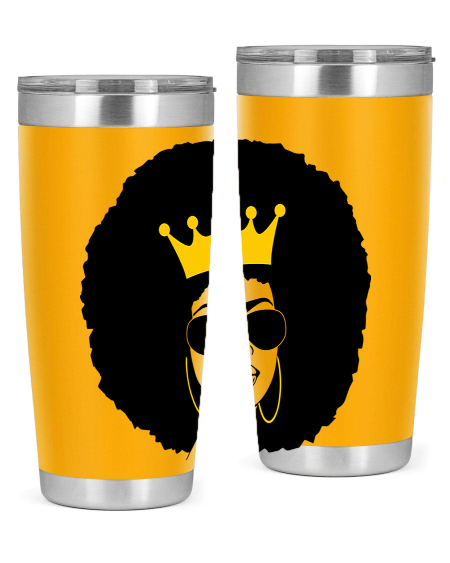 Black Women - Queen 76# Tumbler showcasing a stylish design, made from stainless steel with a vibrant print celebrating black women.