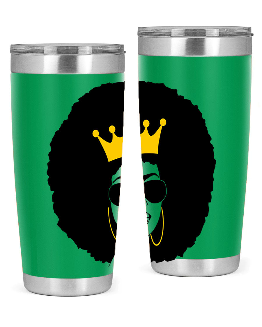 Black Women - Queen 76# Tumbler showcasing a stylish design, made from stainless steel with a vibrant print celebrating black women.