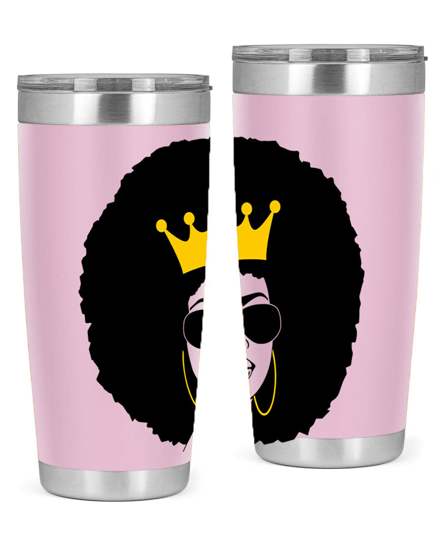 Black Women - Queen 76# Tumbler showcasing a stylish design, made from stainless steel with a vibrant print celebrating black women.